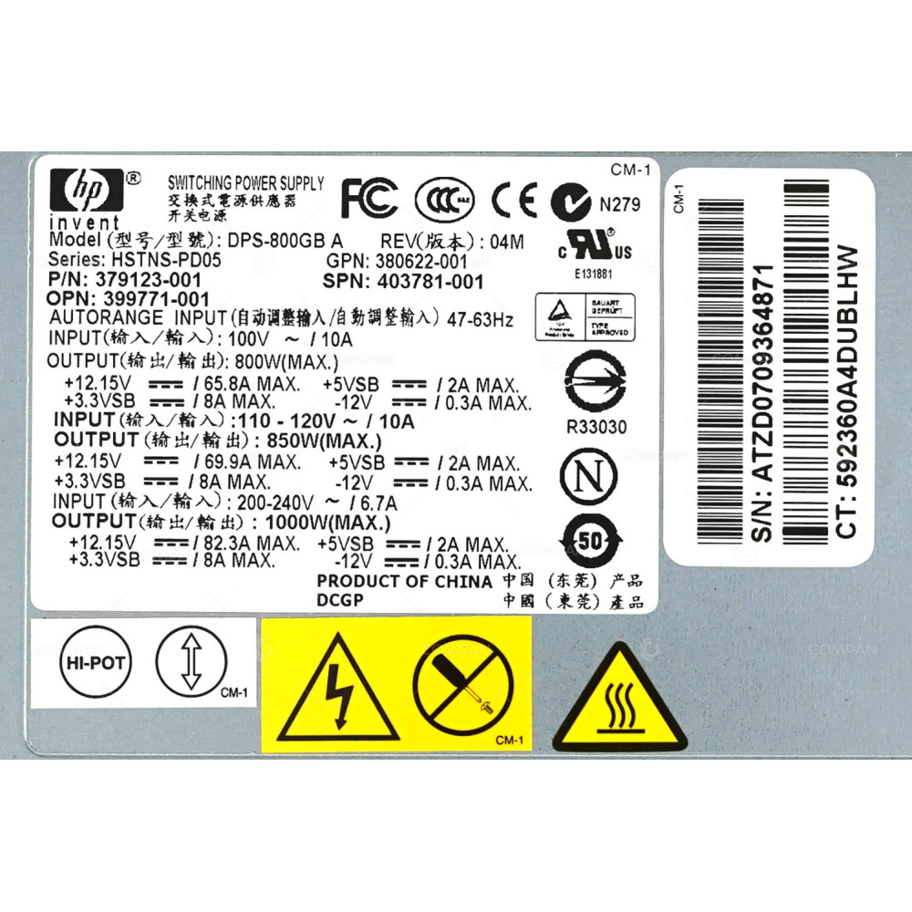 403781-001 HP 1000W POWER SUPPLY FOR HP PROLIANT DL380 ML350 ML370 G5